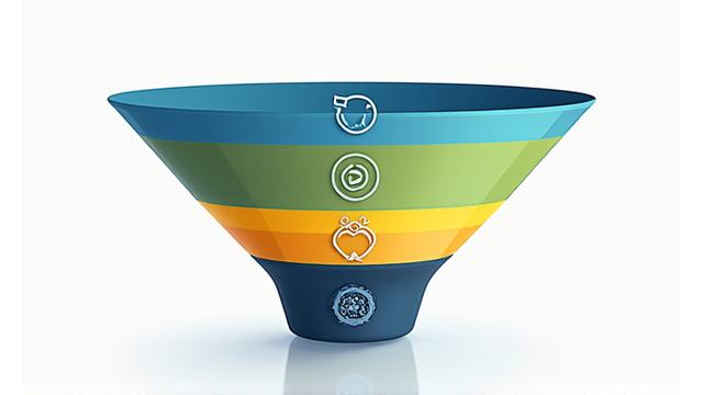 Illustration des AIDA-Modells mit den vier Schritten Attention, Interest, Desire, Action in einem Content-Marketing-Kontext