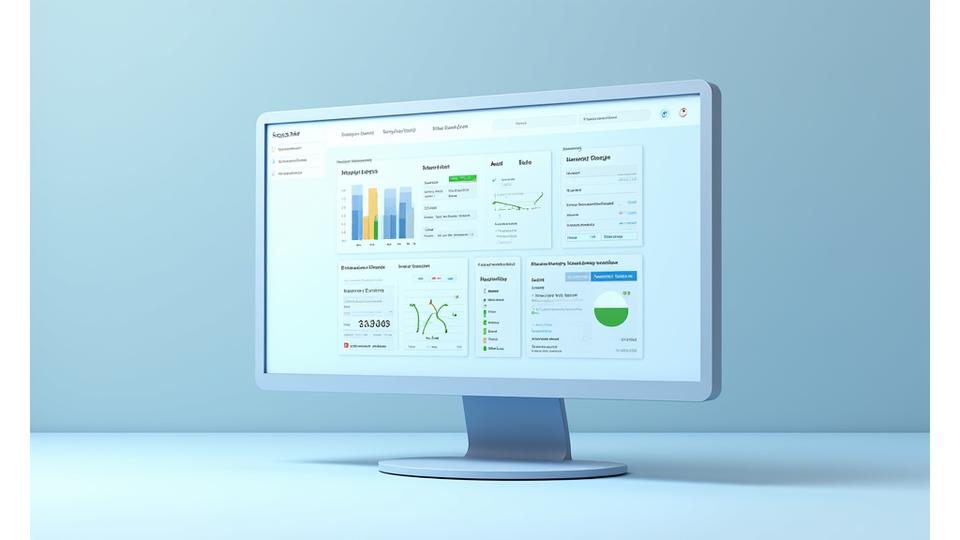Ein digitales Dashboard mit Metrik-Karten, die KPIs wie Umsatz, Nutzerwachstum und Engagement für verschiedene digitale Plattformen anzeigen.