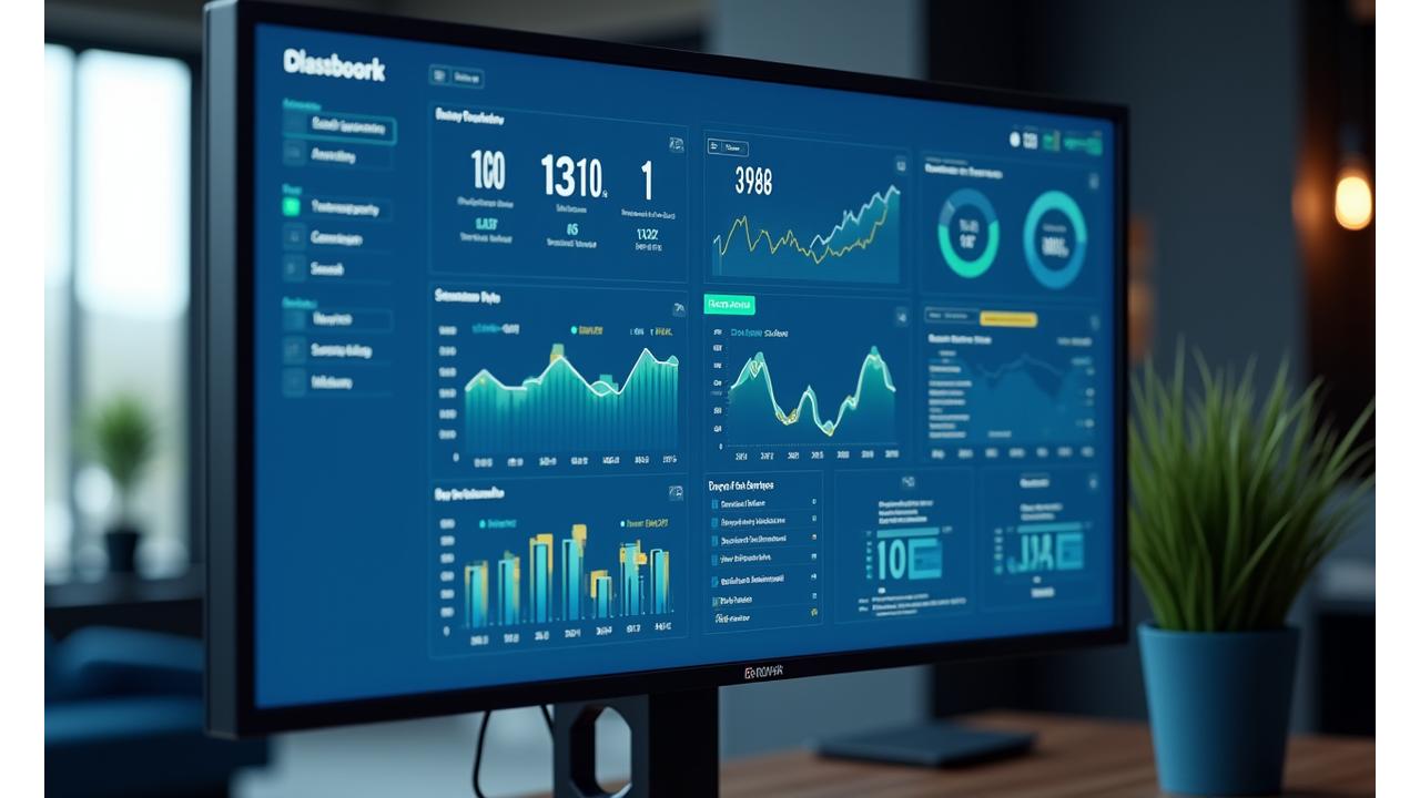 Interaktives digitales KPI-Dashboard mit verschiedenen Diagrammen und Metriken für Growth Hacking und Geschäftsentwicklung