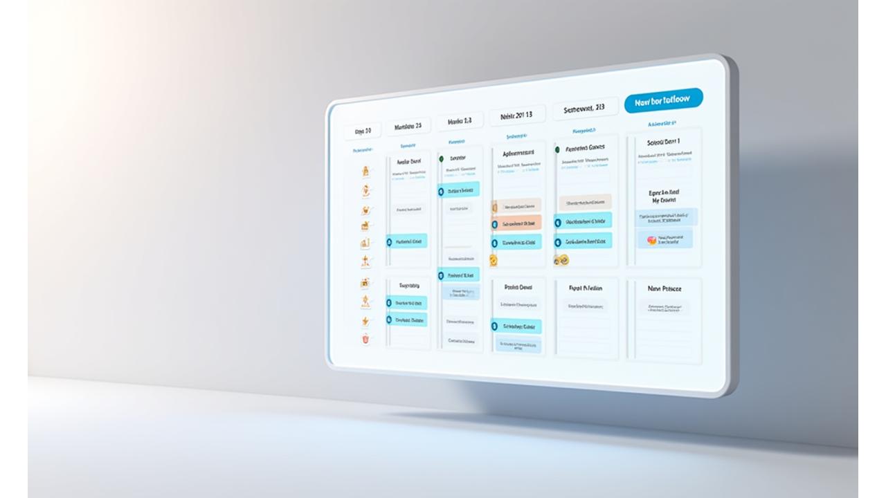 Interaktiver Online-Kalender mit verfügbaren Terminslots und Datumsauswahl, im modernen UI/UX Stil mit blauen und grünen Akzenten, die Buchungsoptionen für persönliche Treffen, Videoanrufe und Telefonate anzeigen.