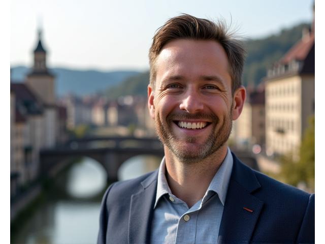 Professionelles Portrait des AI Creators von Ebenholz Echo vor der Heidelberger Altstadt